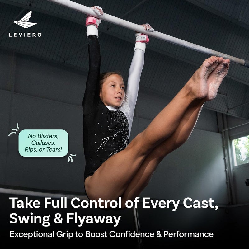 LEVIERO Gymnastics Grips Set Narrow Nippers, Grips for Gymnastics Girls, Dowel Grips with Soft Leather, Hook and Loop Wrist Straps, and Adjustable Finger Holes, for All Ages - Image 2